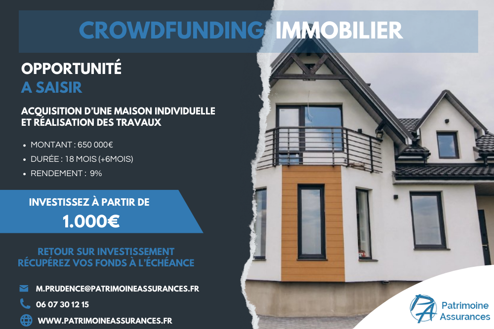 Acquisition d’une maison individuelle et réalisation des travaux650 000 € | 18 mois (+6 mois) | 9 %