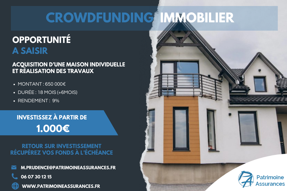 Acquisition d’une maison individuelle et réalisation des travaux650 000 €  |  18 mois (+6 mois)  | 9 %