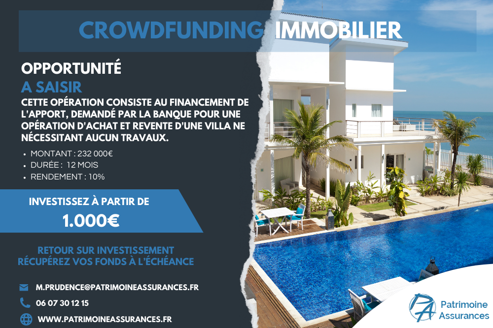 Opération de financement de l’apport pour l’achat et revente d’une villa230 000 € | 12 mois | 10 %