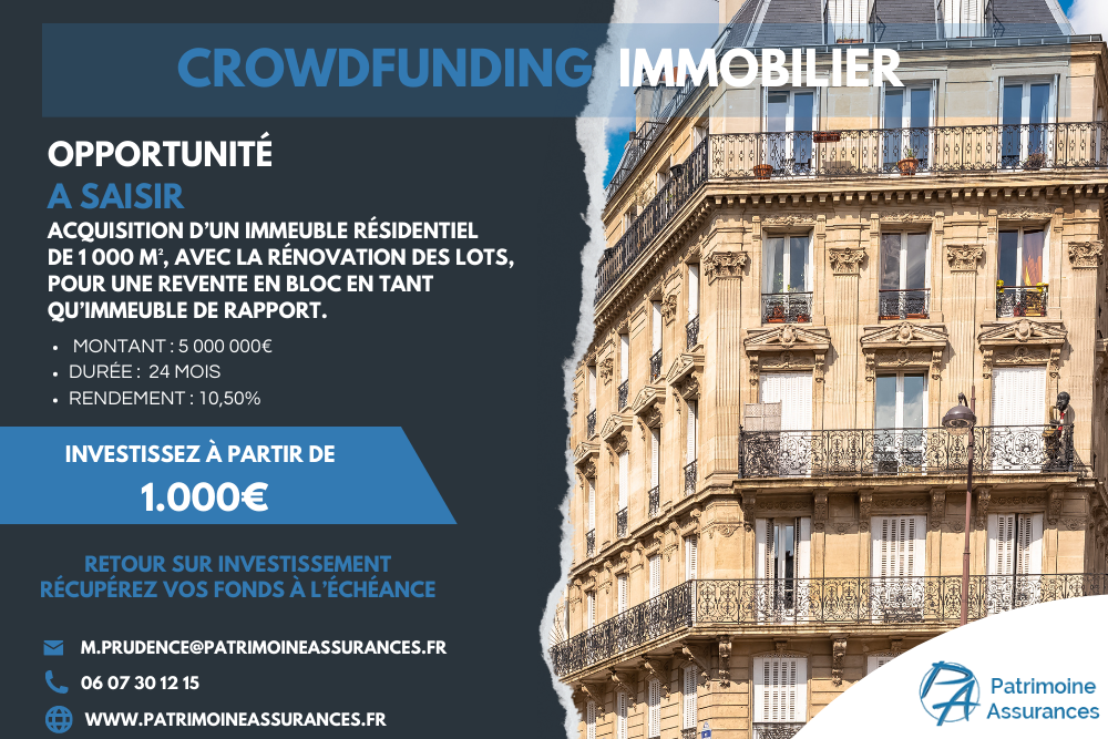 Projet d’Acquisition d’un immeuble résidentiel de 1 000 m²5 000 000 € | 24 mois | 10,50 %